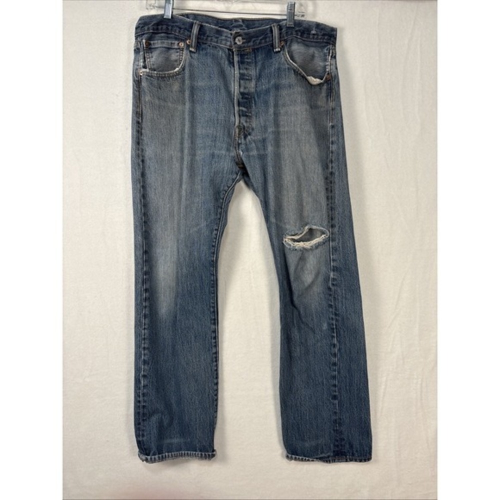 Levi's 501 Distressed Button Fly Straight Leg Jeans 36x30 See Measurments K1303